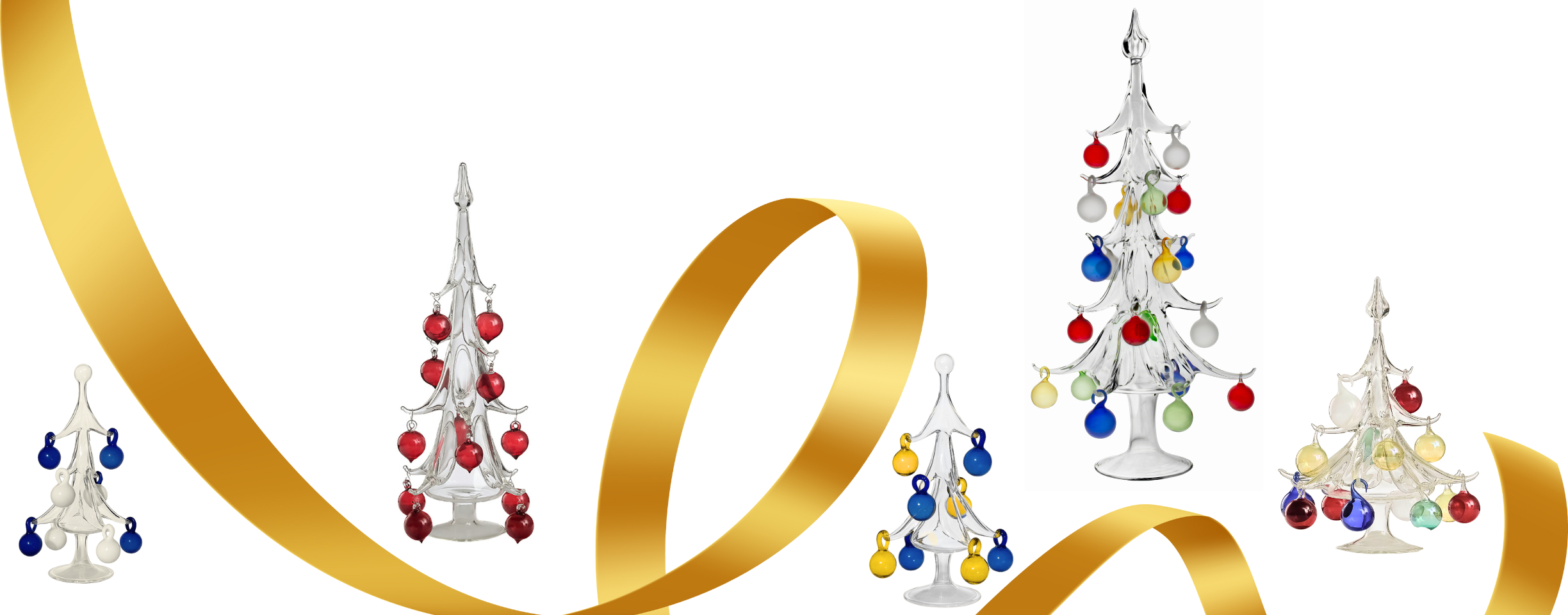 Winter Glow seasonal collection by Gabriela Seres – hand-blown glass candelabra, candleholders and Christmas trees glowing in soft winter light.