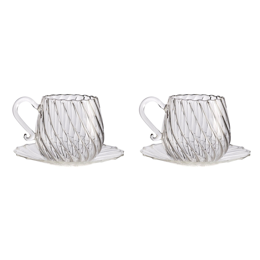 ARABESQUE Classic ceai și farfurioară transparent (set de 2)