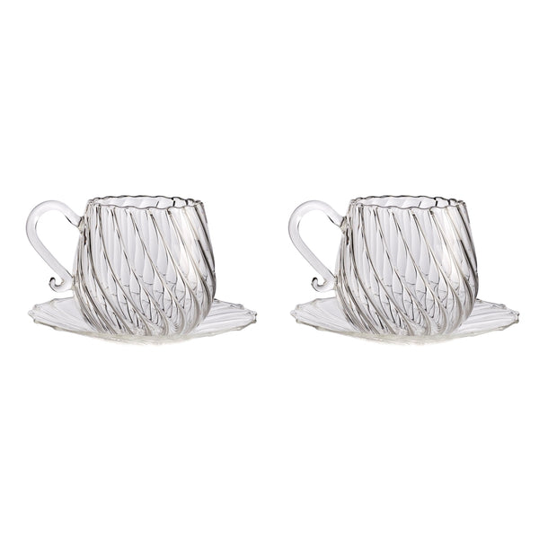 ARABESQUE Classic ceai și farfurioară transparent (set de 2)