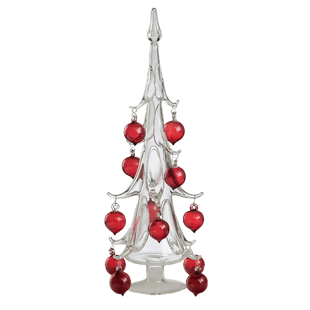 Sparkle Christmas Tree – hand-blown borosilicate glass with twelve colored baubles, height 280 mm, diameter 120 mm, Gabriela Seres.
